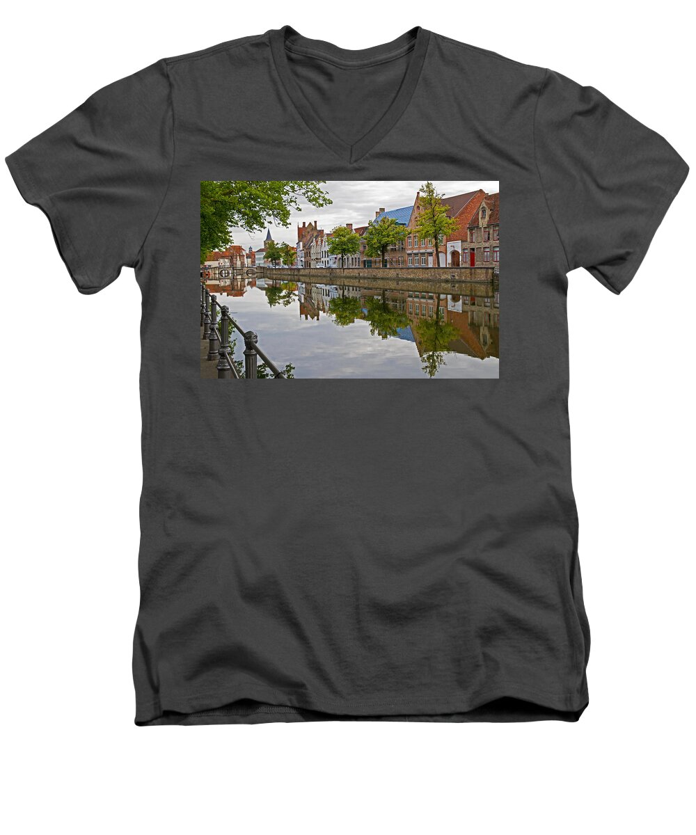 Brugge Men's V-Neck T-Shirt featuring the photograph Reflections of Brugge by David Freuthal