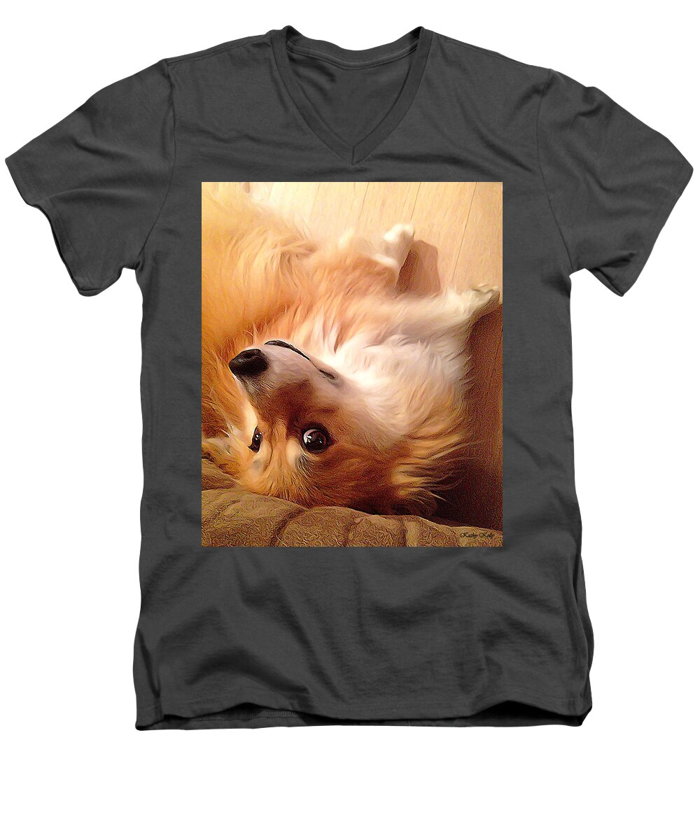 Welsh Corgi Men's V-Neck T-Shirt featuring the photograph Resistance is Futile by Kathy Kelly