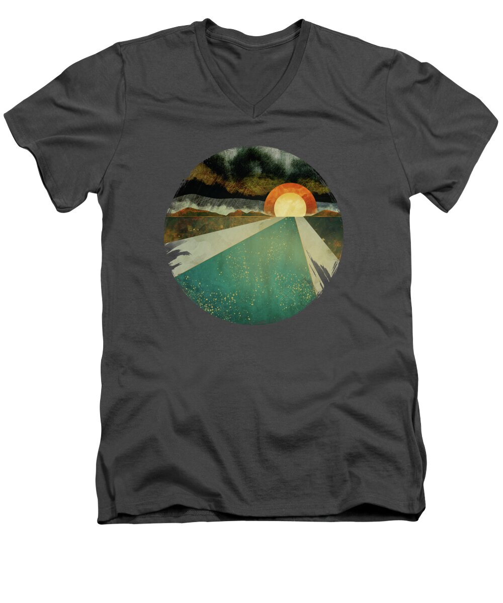 Retro Men's V-Neck T-Shirt featuring the digital art Retro Sunset by Spacefrog Designs