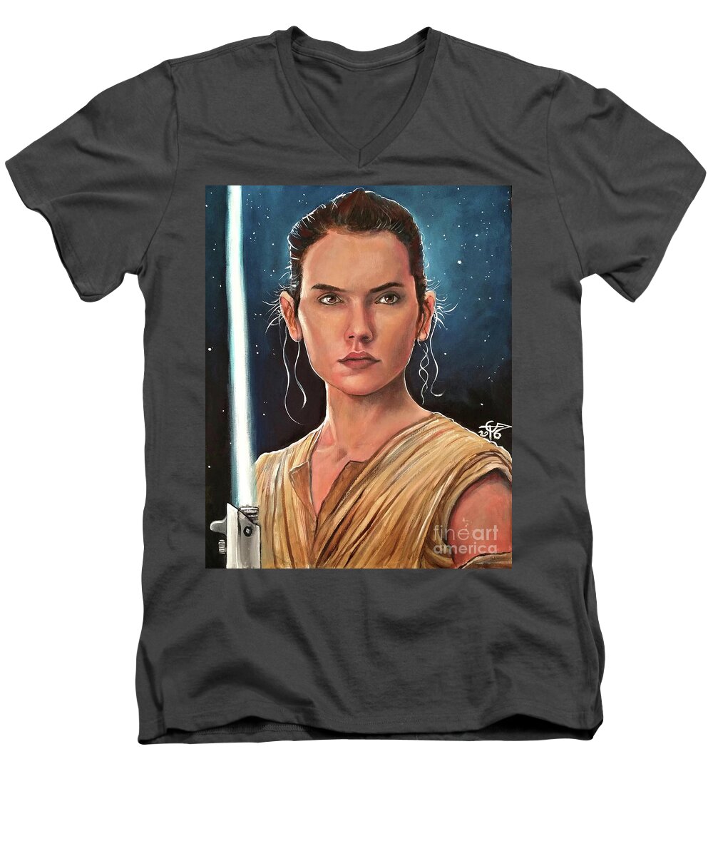 Rey Men's V-Neck T-Shirt featuring the painting Rey by Tom Carlton