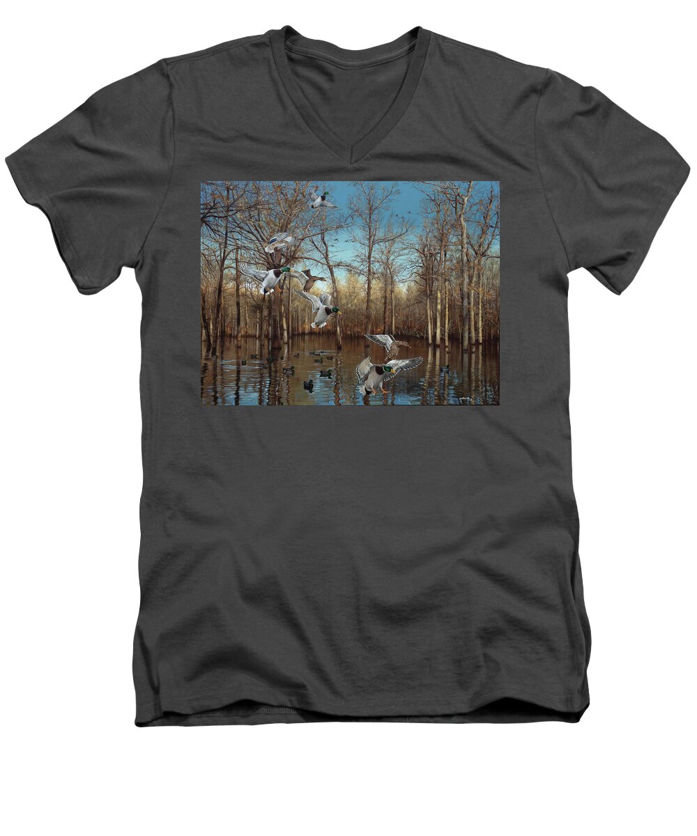 Landscape Men's V-Neck T-Shirt featuring the painting Reydel Hole by Glenn Pollard