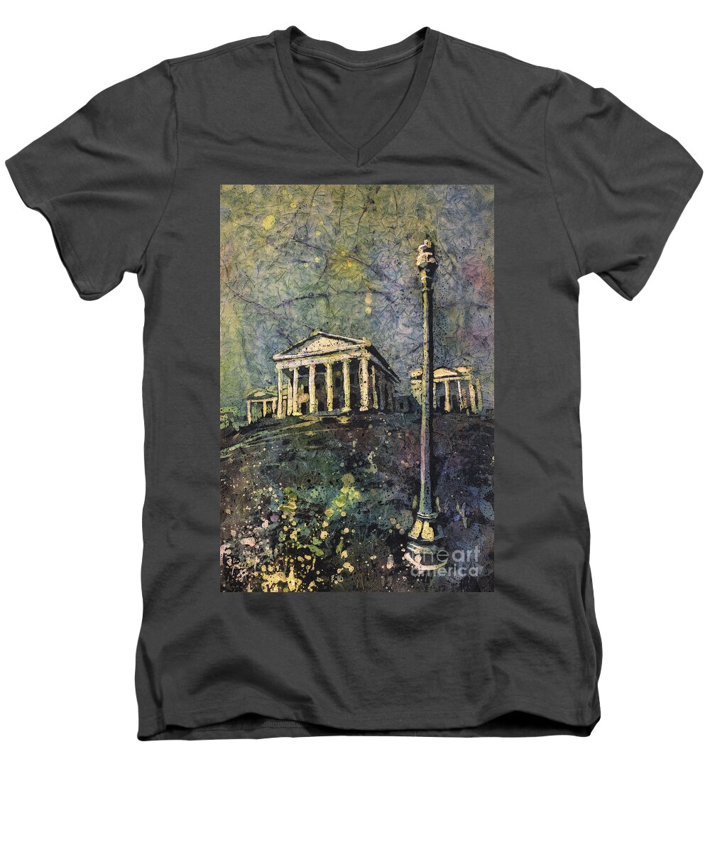 Blue Men's V-Neck T-Shirt featuring the painting Richmond Capitol by Ryan Fox