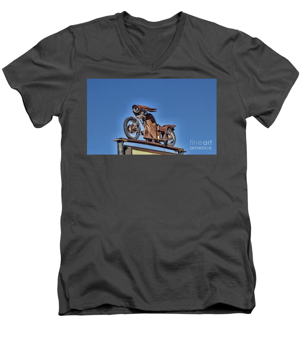  Motorcycle Men's V-Neck T-Shirt featuring the photograph Riding The Rail by Steven Parker