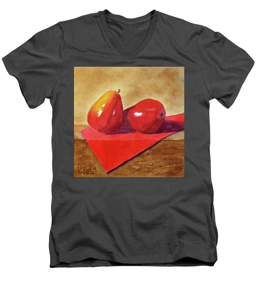 Pear Men's V-Neck T-Shirt featuring the painting Ripe for the Eating by Richard Stedman