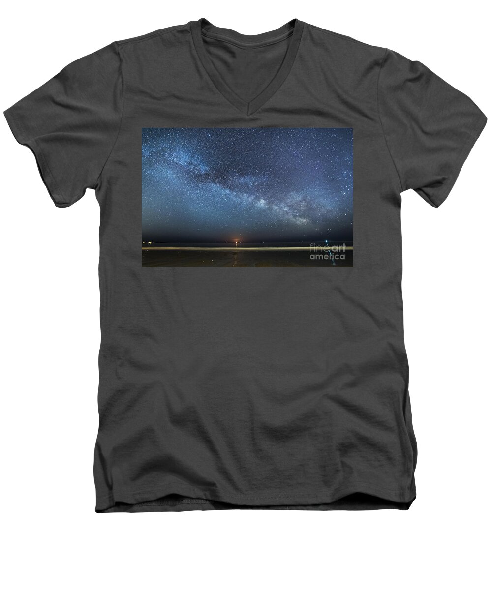 Rising Tide Men's V-Neck T-Shirt featuring the photograph Rising Tide Rising Moon Rising Milky Way by Patrick Fennell