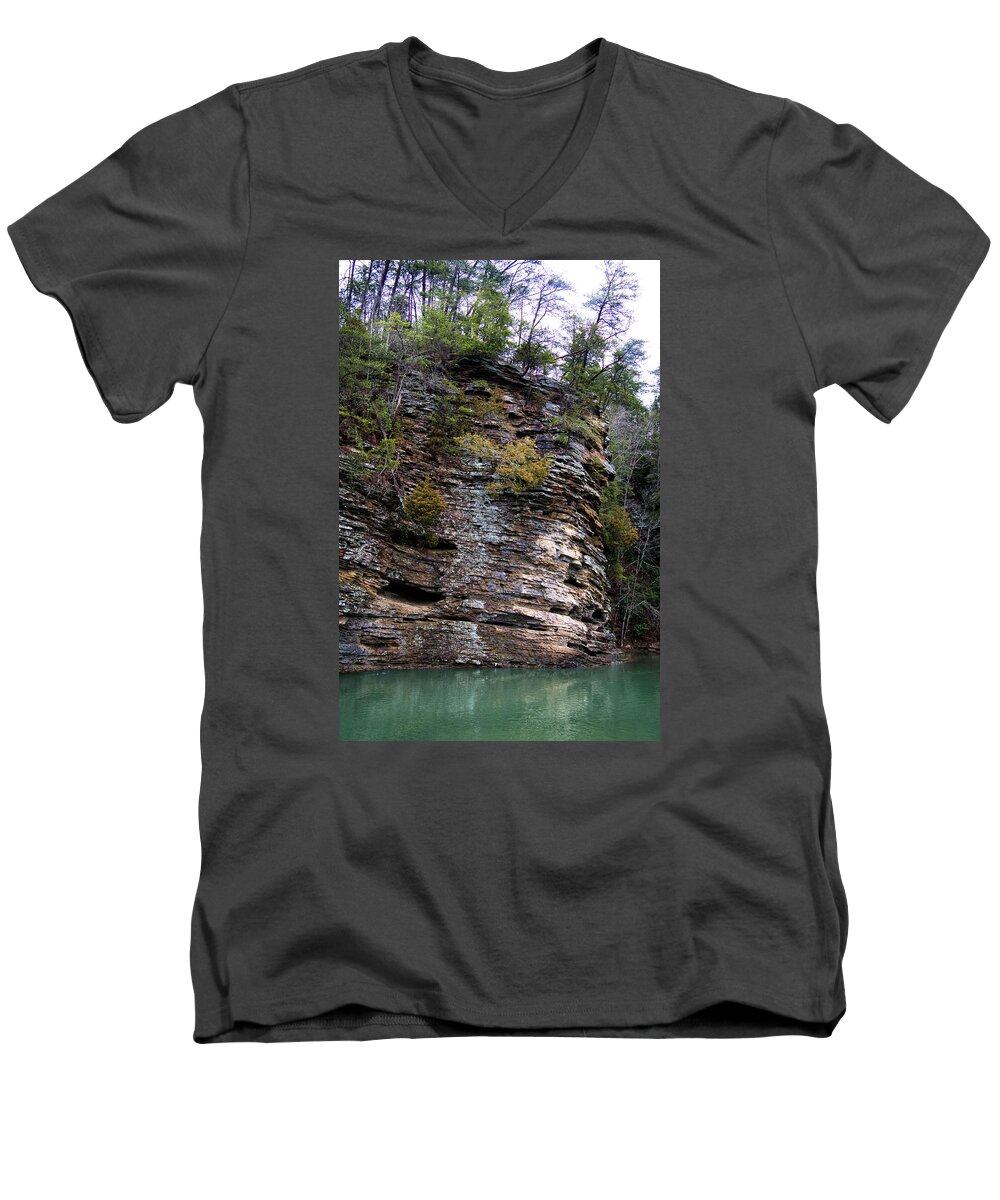 Rock Men's V-Neck T-Shirt featuring the photograph River Rock by George Taylor