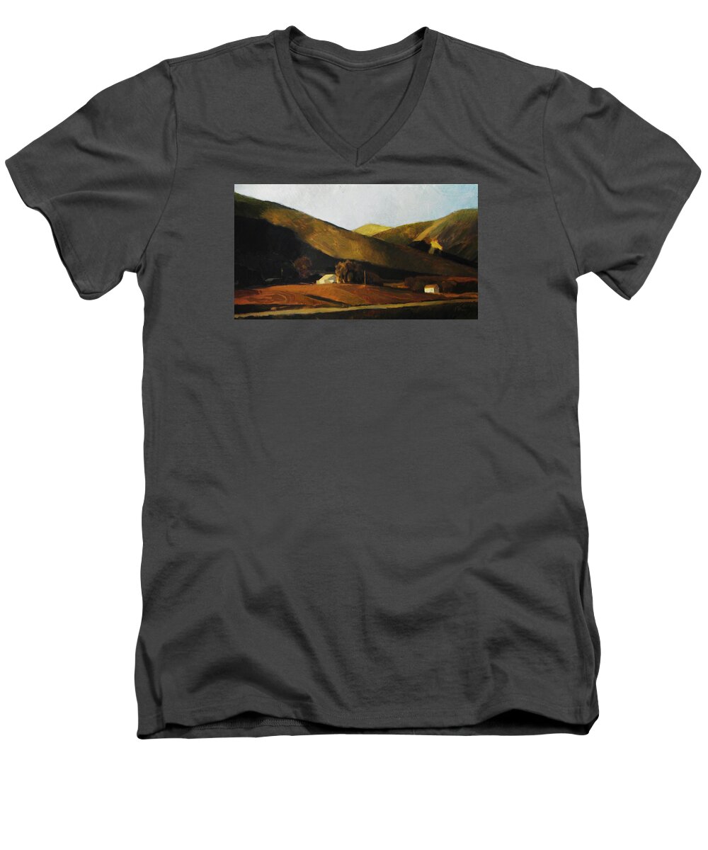 Landscape Men's V-Neck T-Shirt featuring the painting Roadside by Thomas Tribby