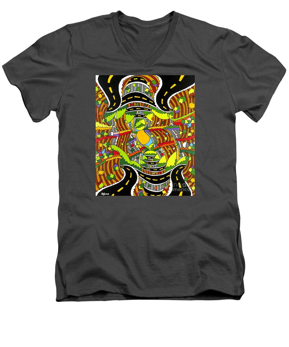 Roads Men's V-Neck T-Shirt featuring the painting Roaming by Rojax Art