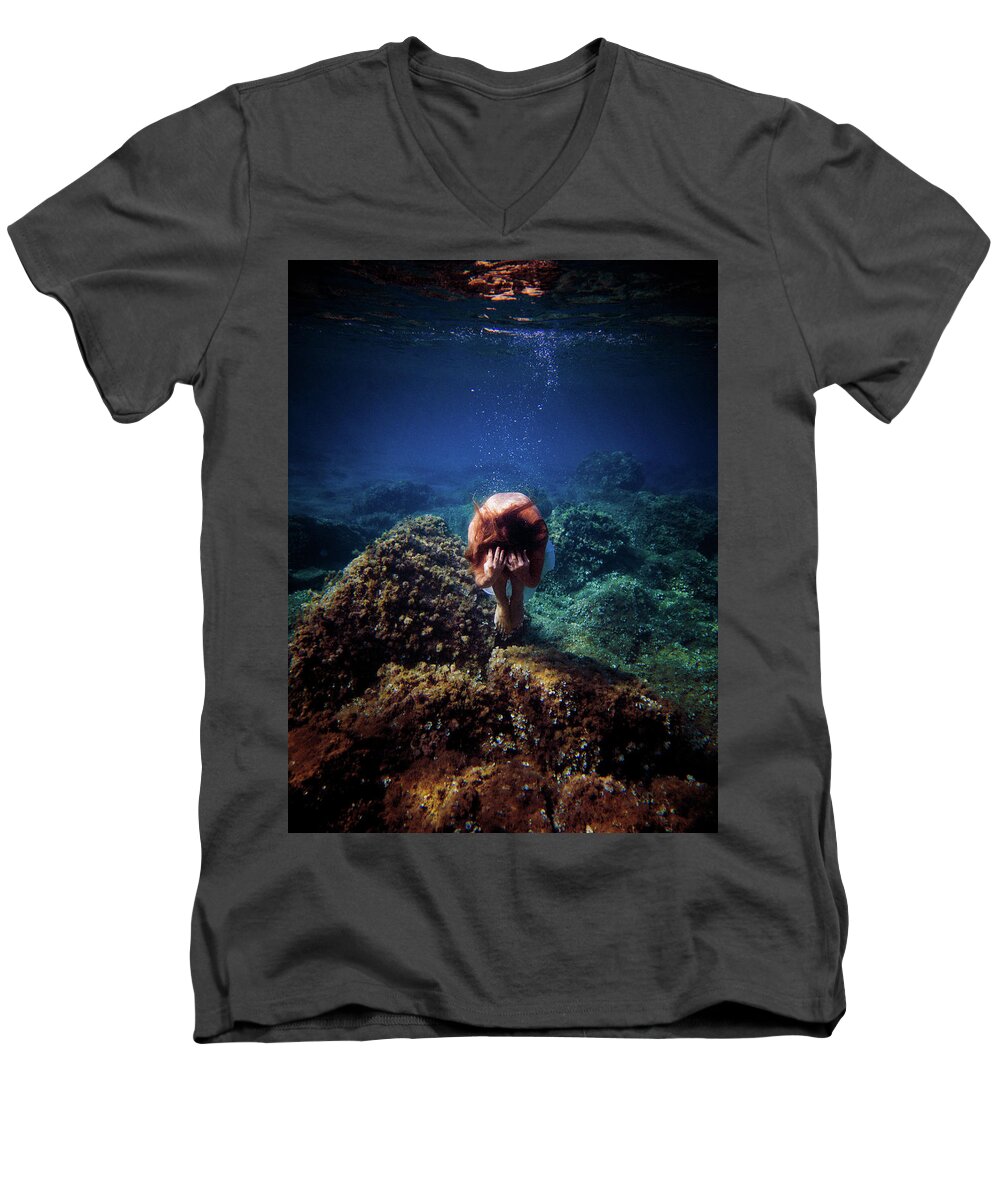 Swim Men's V-Neck T-Shirt featuring the photograph Rock Mermaid by Gemma Silvestre