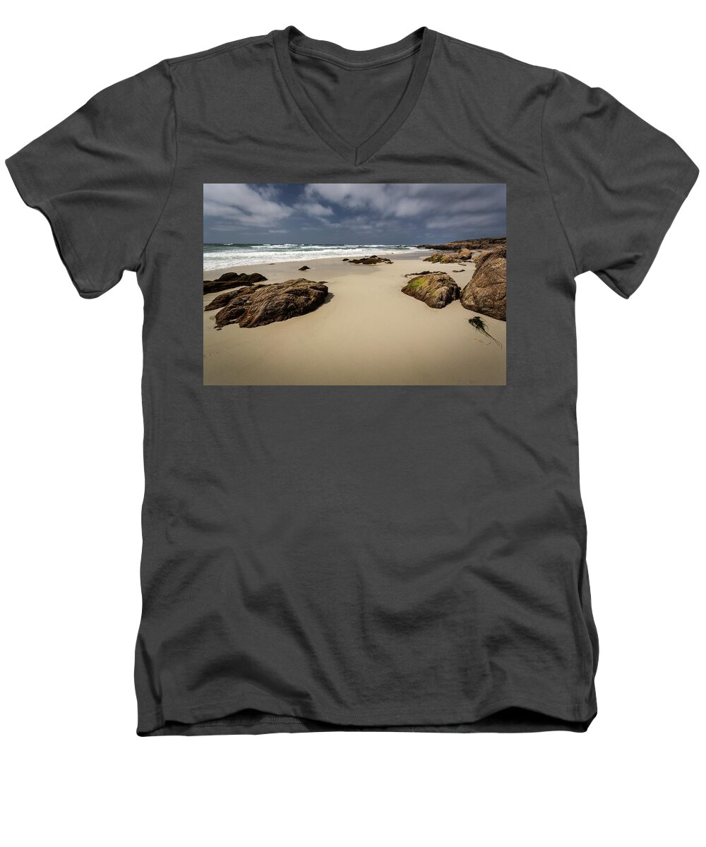 Rocks Men's V-Neck T-Shirt featuring the photograph Rocks on the Shore by Rick Strobaugh