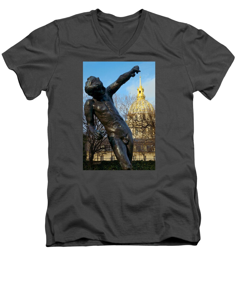 Lawrence Men's V-Neck T-Shirt featuring the photograph Rodin Playing With Napoleon by Lawrence Boothby