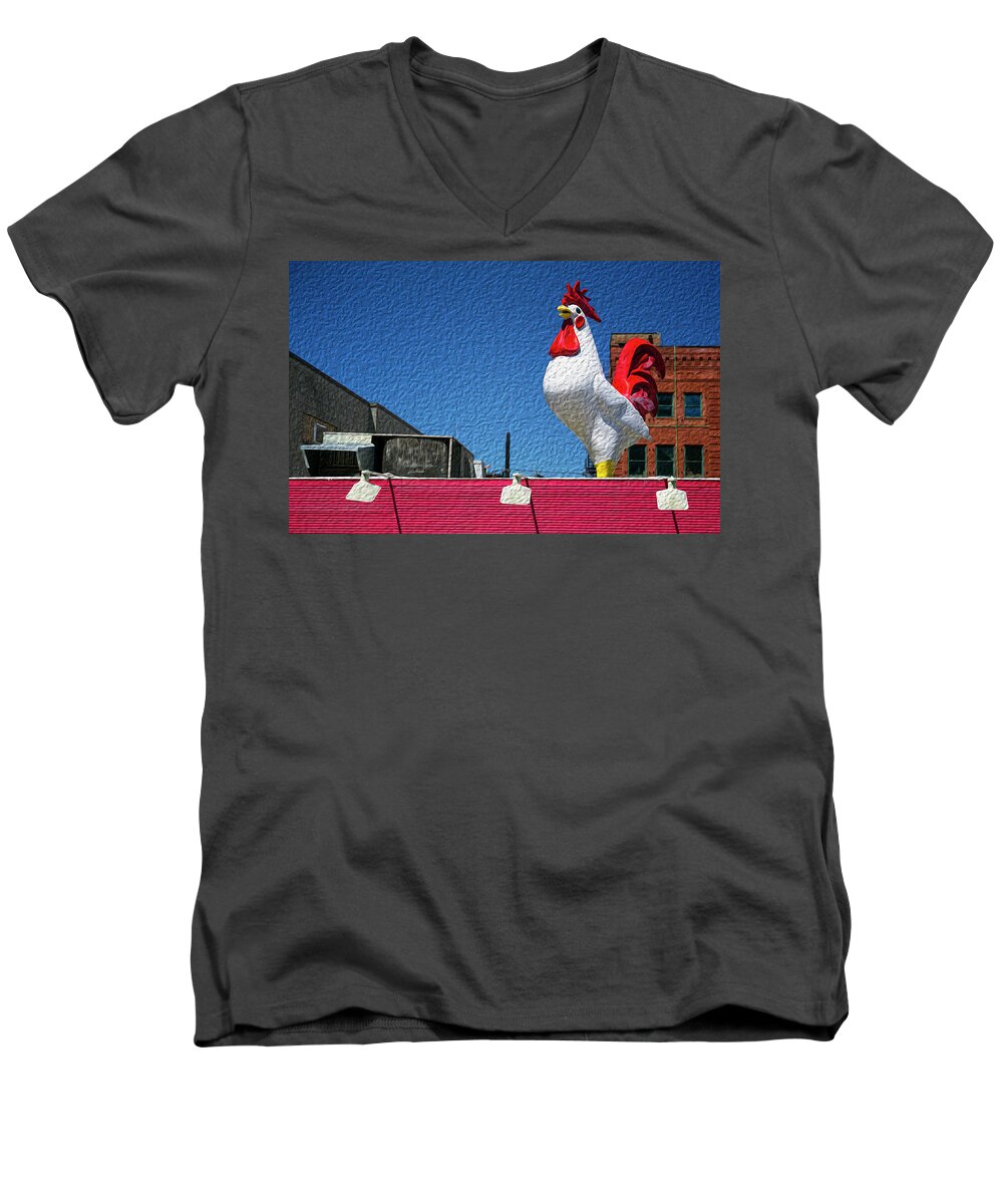 Rooftop Rooster Men's V-Neck T-Shirt featuring the photograph Rooftop Rooster by Art Cole