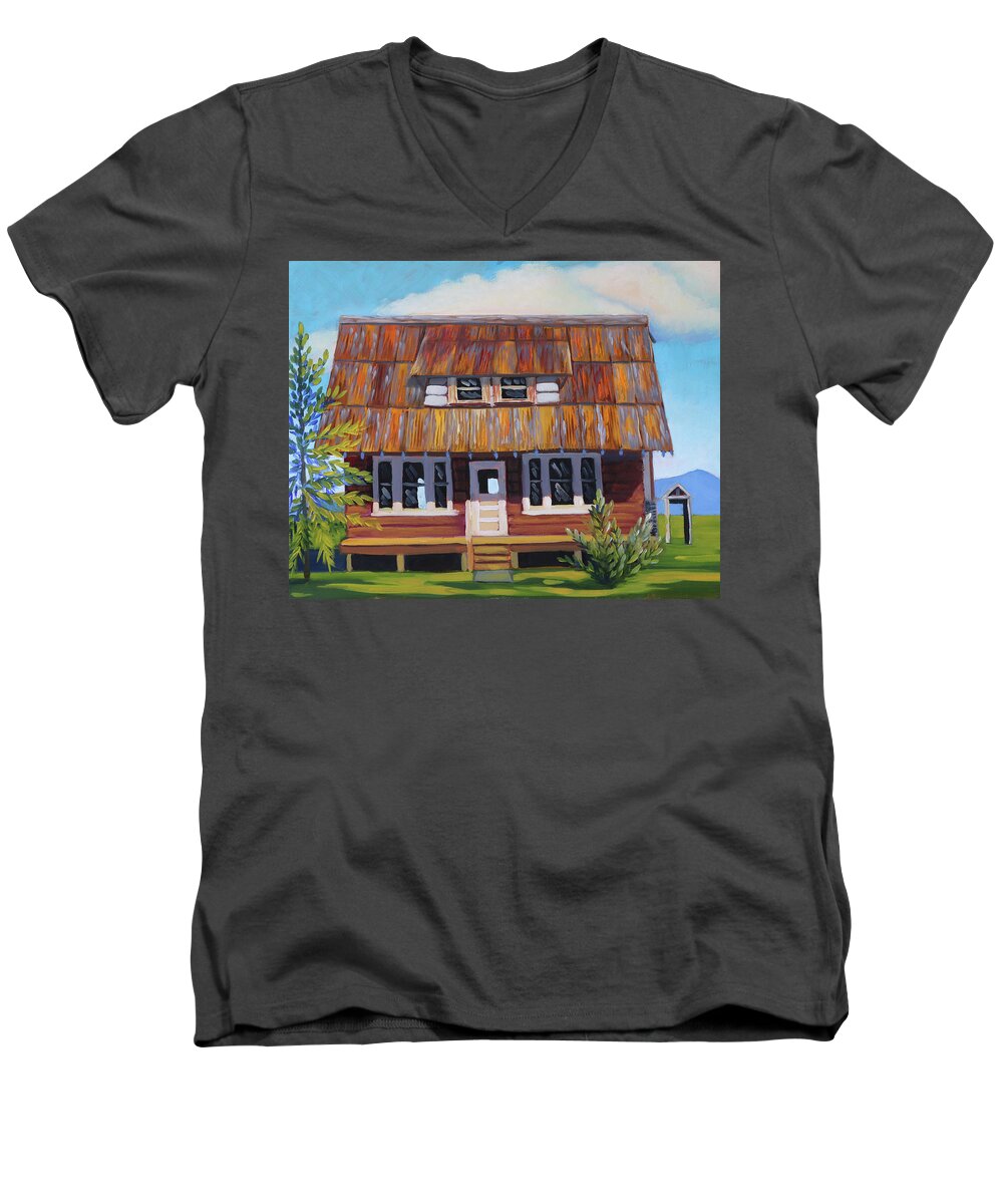 Roseberry Men's V-Neck T-Shirt featuring the painting Roseberry House by Kevin Hughes