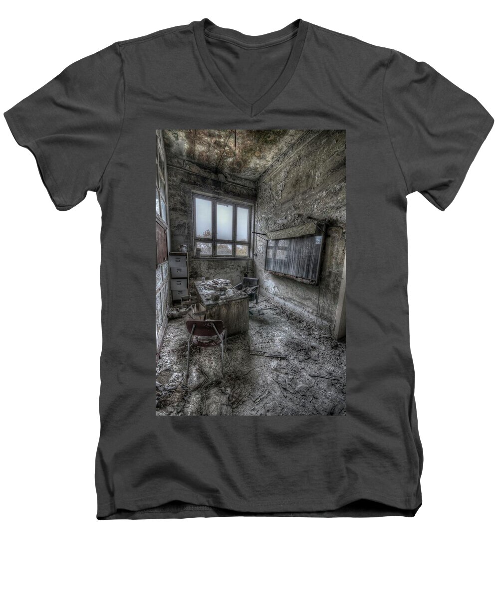 Urbex Men's V-Neck T-Shirt featuring the digital art Rotten office by Nathan Wright