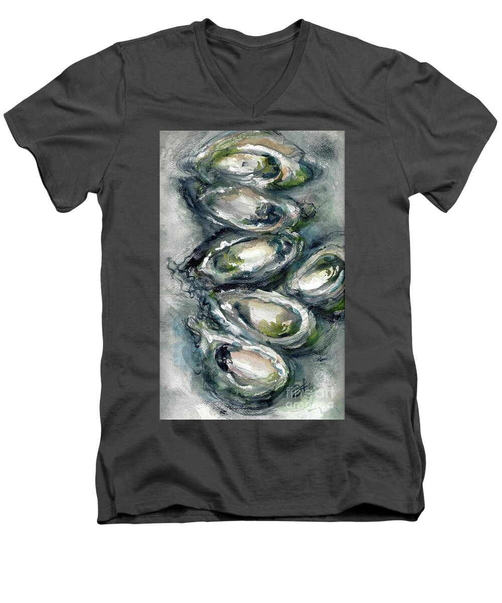 Louisiana Seafood Men's V-Neck T-Shirt featuring the painting RoughOysters6 by Francelle Theriot