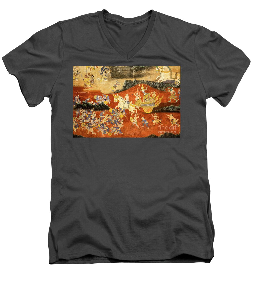 Cambodia Men's V-Neck T-Shirt featuring the photograph Royal Palace Ramayana 03 by Rick Piper Photography