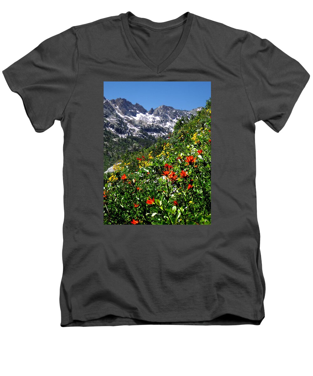 Island Lake Men's V-Neck T-Shirt featuring the photograph Ruby Mountain Wildflowers - Vertical by Alan Socolik
