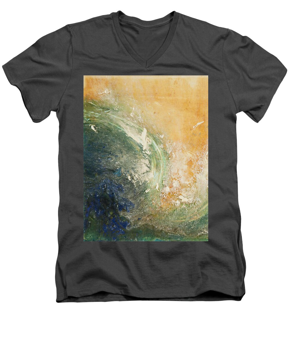 Ocean Men's V-Neck T-Shirt featuring the painting Rugged Coast Aerial View by Shelley Myers