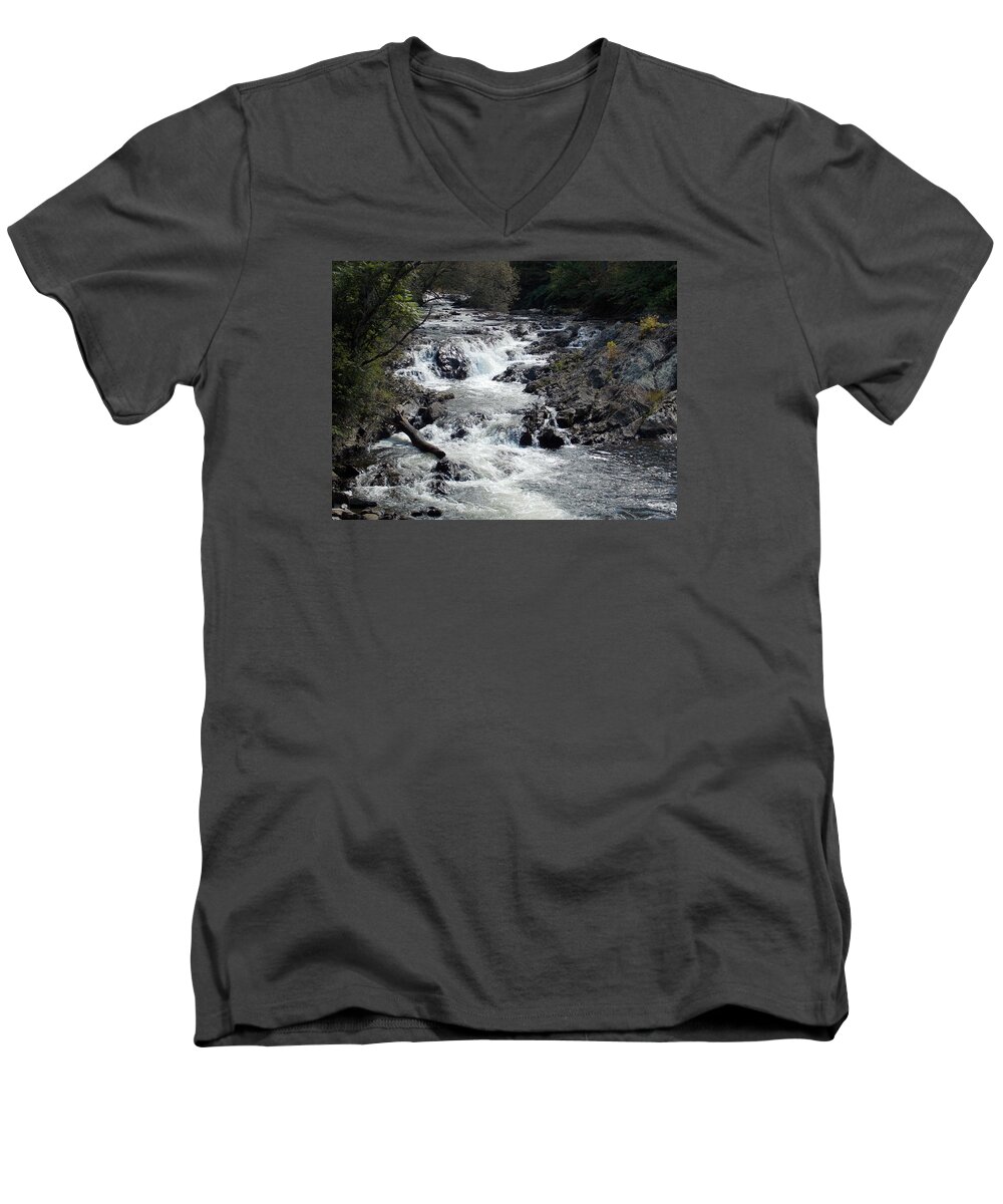 Johnson Men's V-Neck T-Shirt featuring the photograph Rushing Water by Catherine Gagne