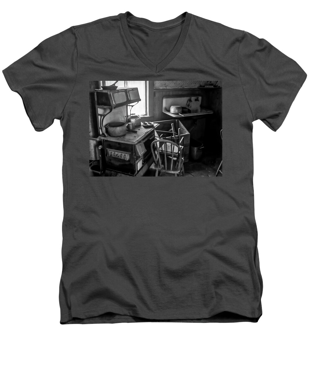 Bodie State Historic Park Men's V-Neck T-Shirt featuring the photograph Rusting Pots and Pans, Bodie Ghost Town by Gene Parks