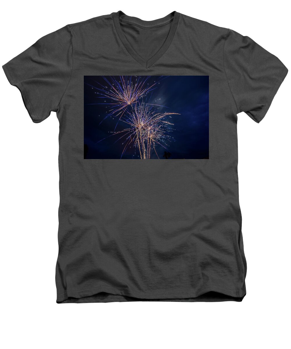 Fireworks Richmond Va Men's V-Neck T-Shirt featuring the photograph Fireworks Richmond VA by Doug Ash