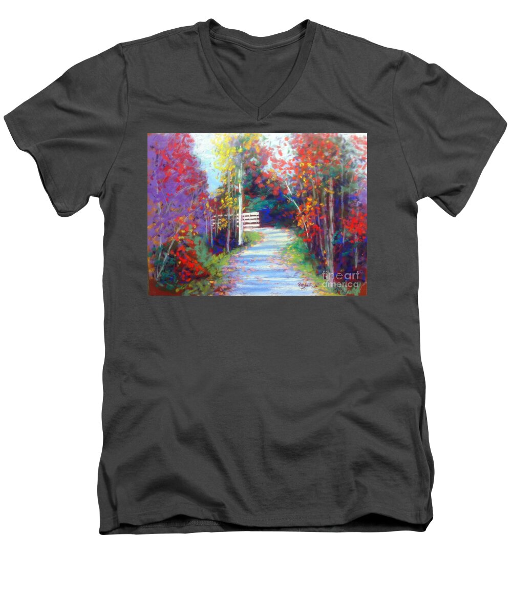 Pastels Men's V-Neck T-Shirt featuring the pastel Sackville Walking Trail by Rae Smith