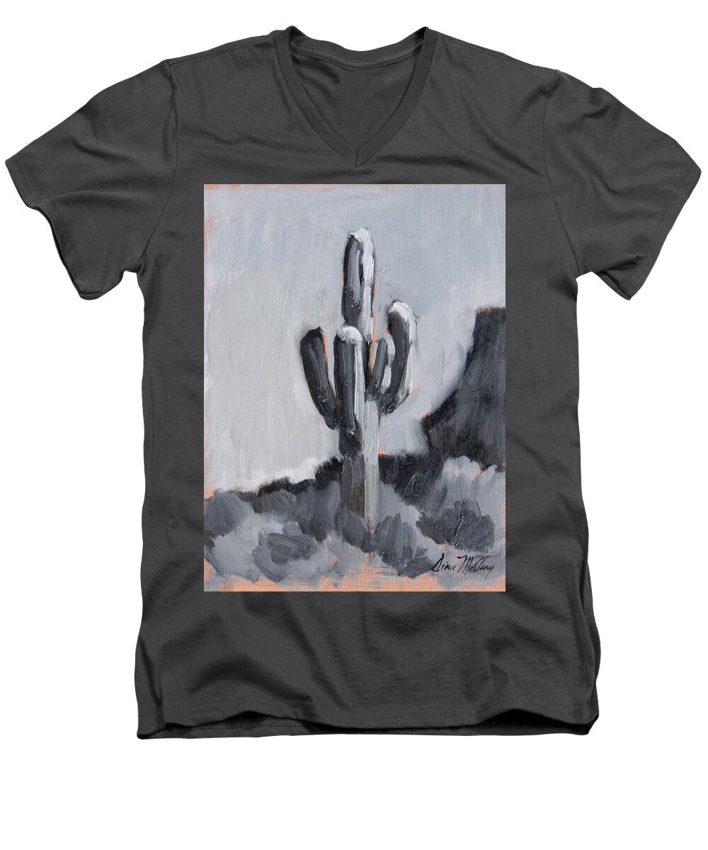 Arizona Men's V-Neck T-Shirt featuring the painting Saguaro Plein Air Study by Diane McClary