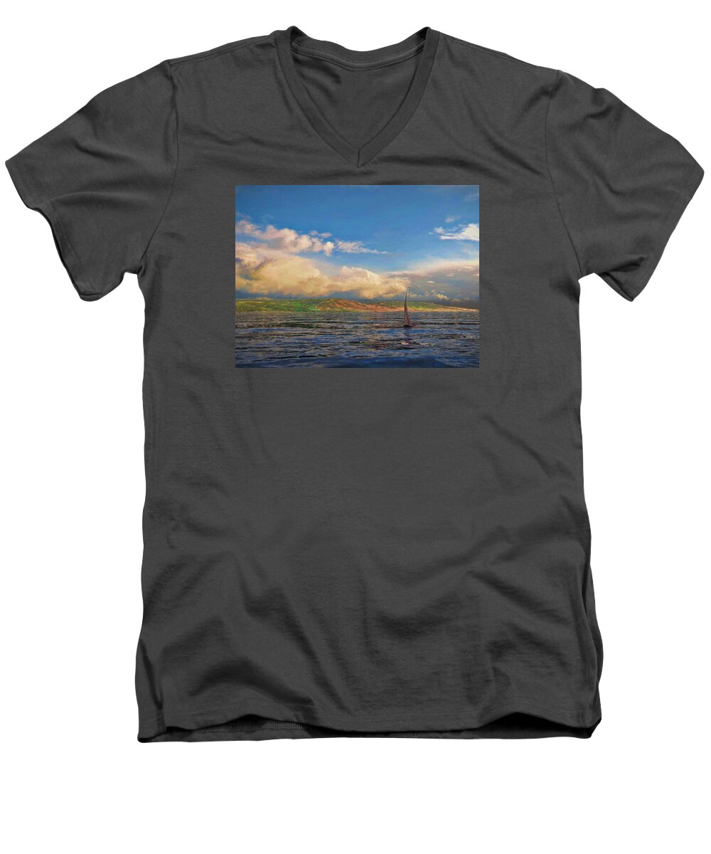 Sea Men's V-Neck T-Shirt featuring the painting Sailing on Galilee by David Luebbert