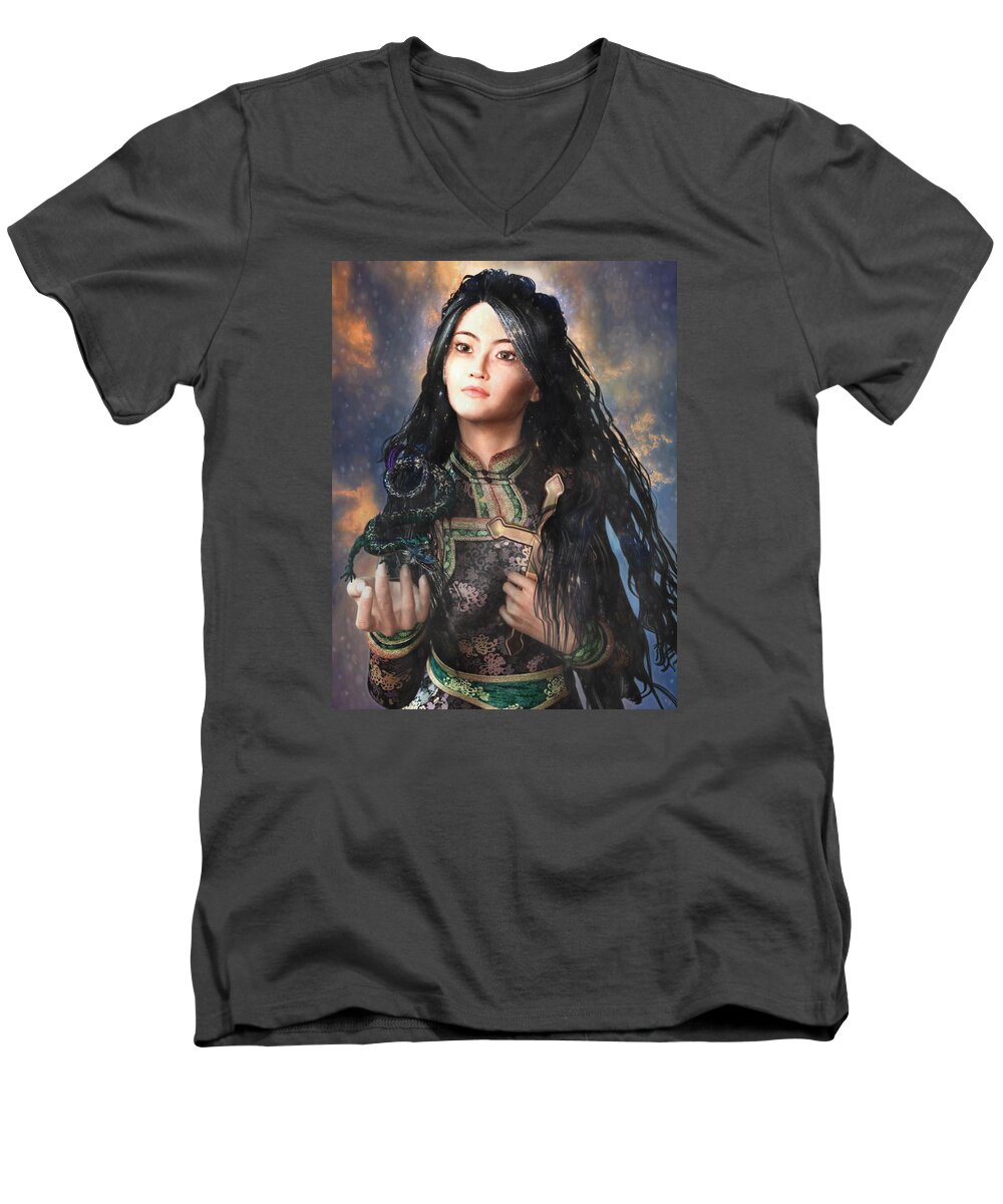 Saint Agnes Le Thi Thanh Men's V-Neck T-Shirt featuring the painting Saint Agnes of Vietnam 7 by Suzanne Silvir