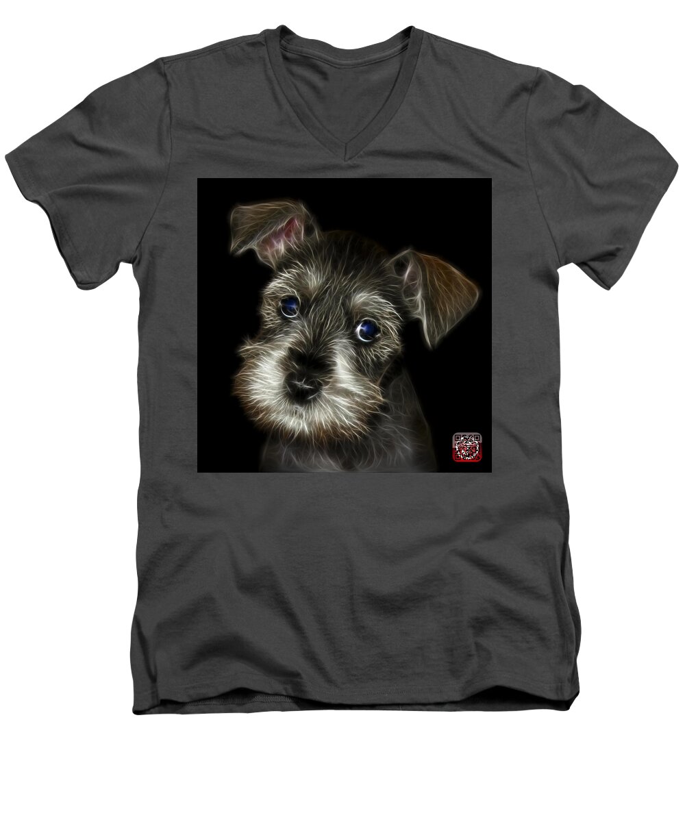 Schnauzer Men's V-Neck T-Shirt featuring the painting Salt and Pepper Schnauzer Puppy 7206 F by James Ahn
