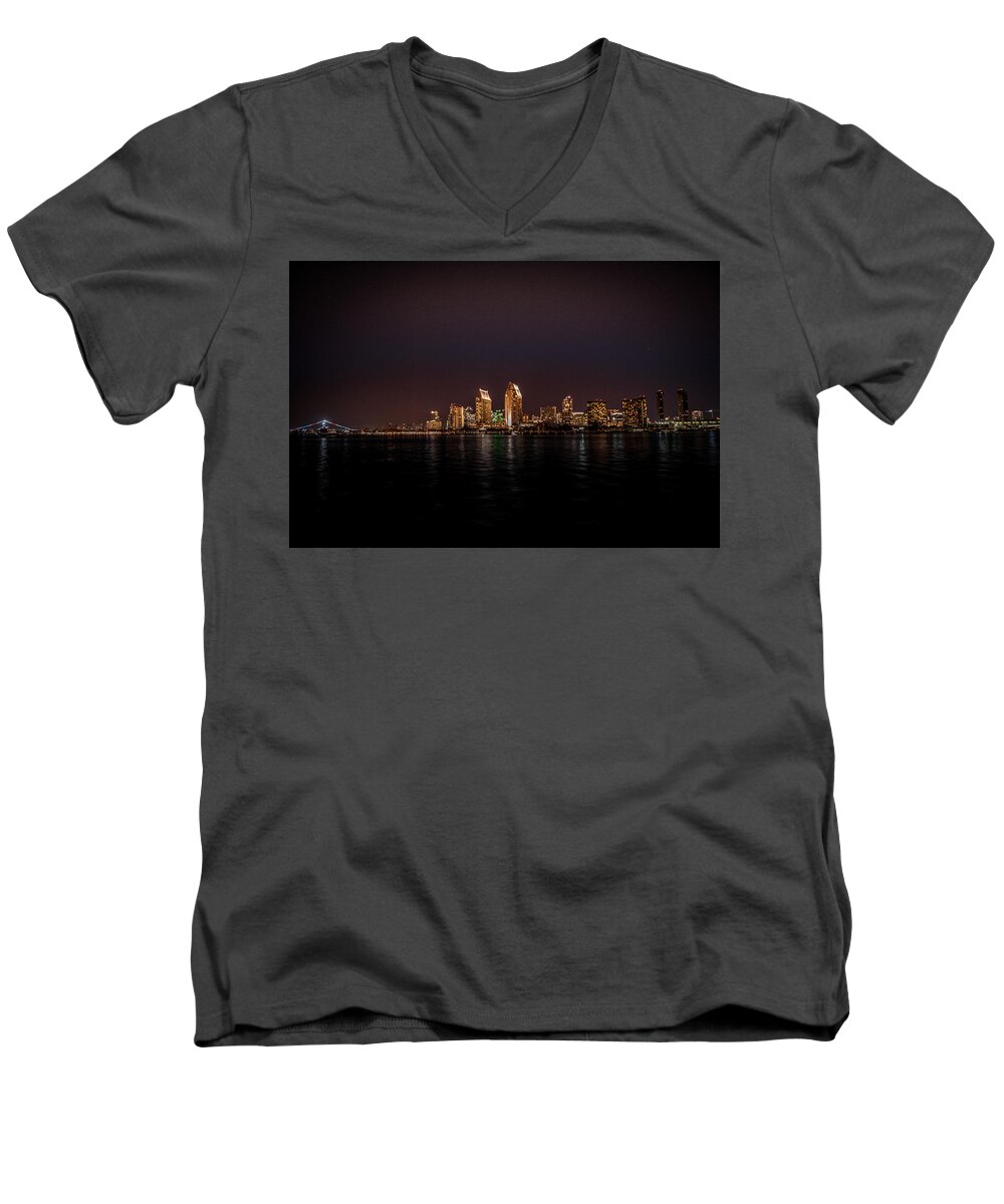 California Men's V-Neck T-Shirt featuring the photograph San Diego harbor by John Johnson