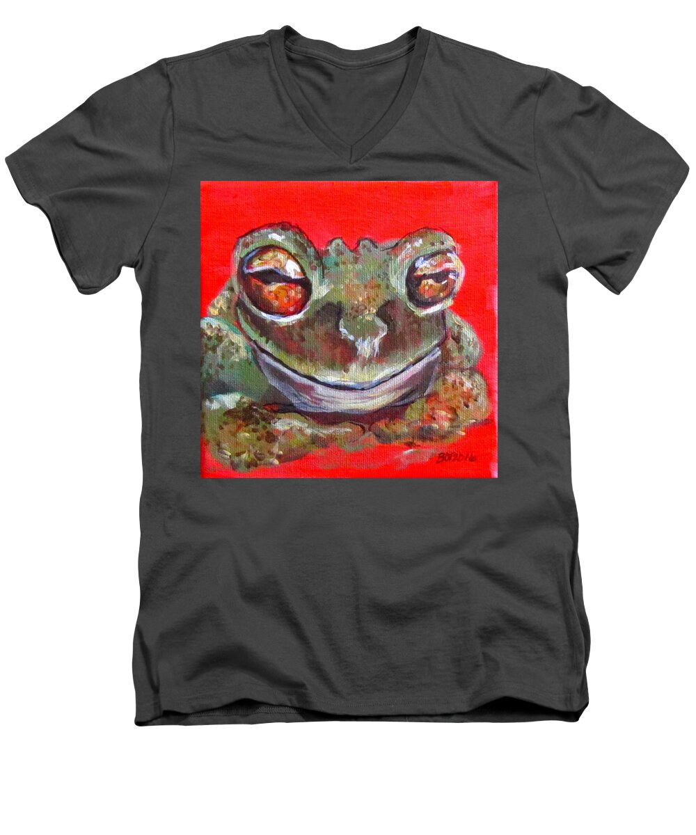 Frog Men's V-Neck T-Shirt featuring the painting Satisfied Froggy by Barbara O'Toole