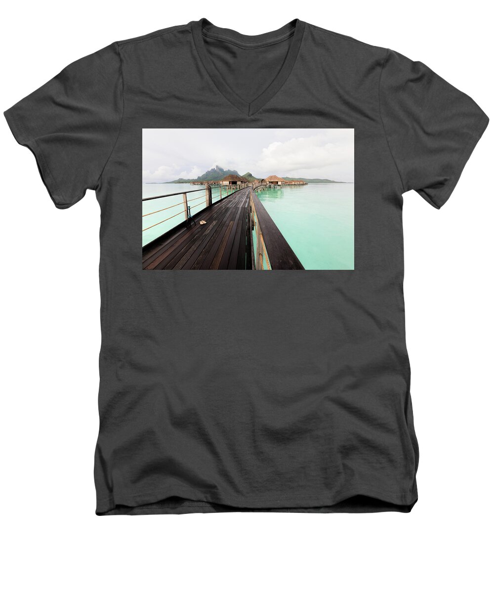 Pier Men's V-Neck T-Shirt featuring the photograph Scenic Walk to the Bungalow by Sharon Jones