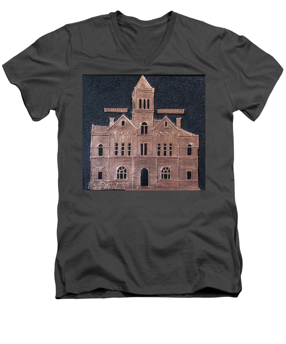 Schley Men's V-Neck T-Shirt featuring the photograph Schley County, Georgia Courthouse by Jerry Battle