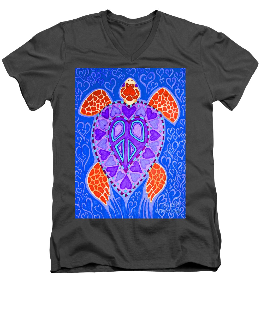 Sea Turtle Men's V-Neck T-Shirt featuring the drawing Sea Turtle Hearts 2 by Nick Gustafson