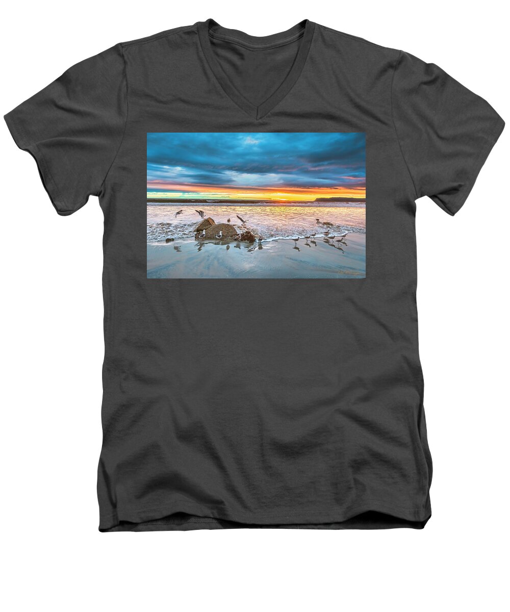Coronado Men's V-Neck T-Shirt featuring the photograph Seagull Sunset by Dan McGeorge