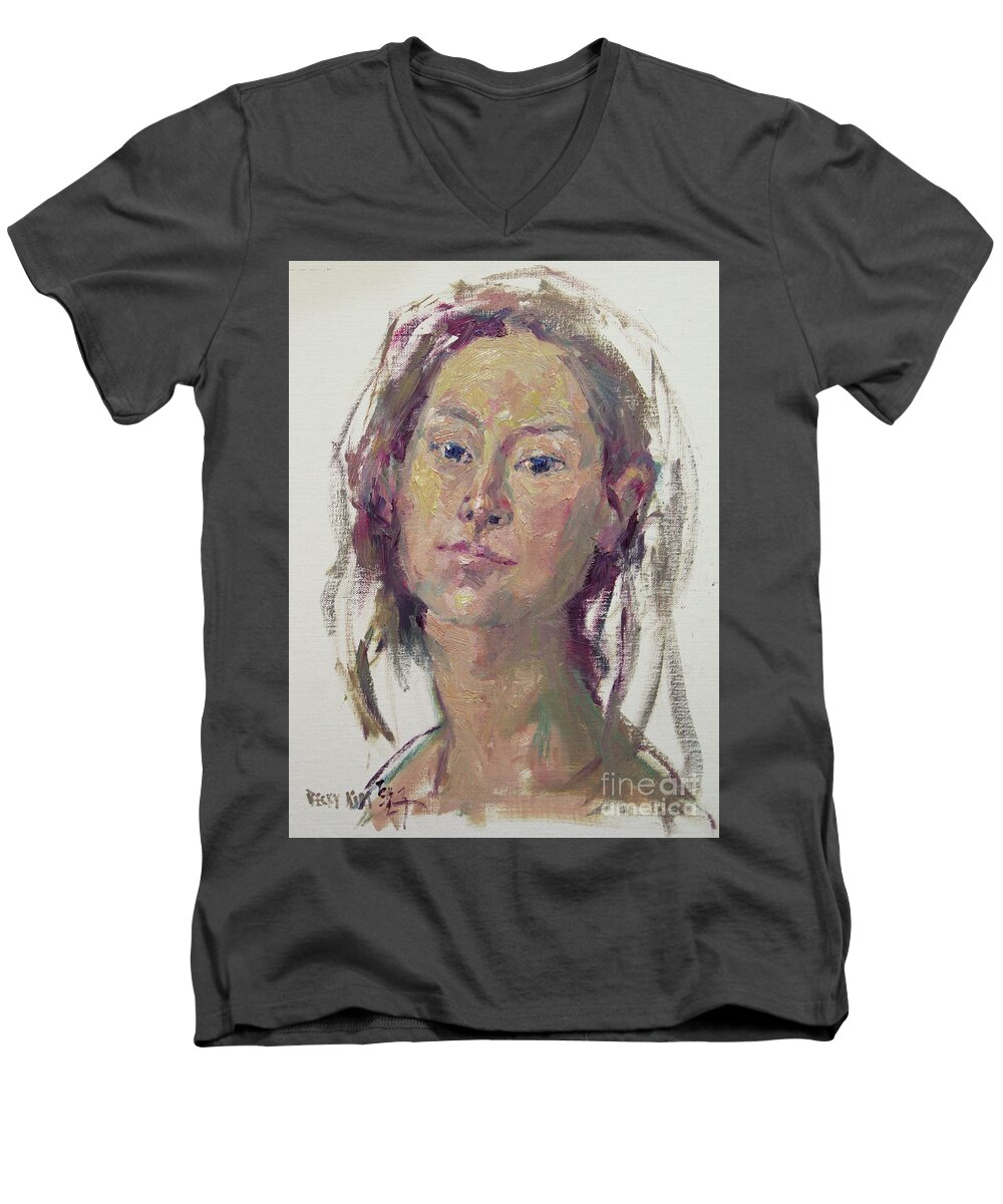 Self Portrait Men's V-Neck T-Shirt featuring the painting Self Portrait 1602 by Becky Kim