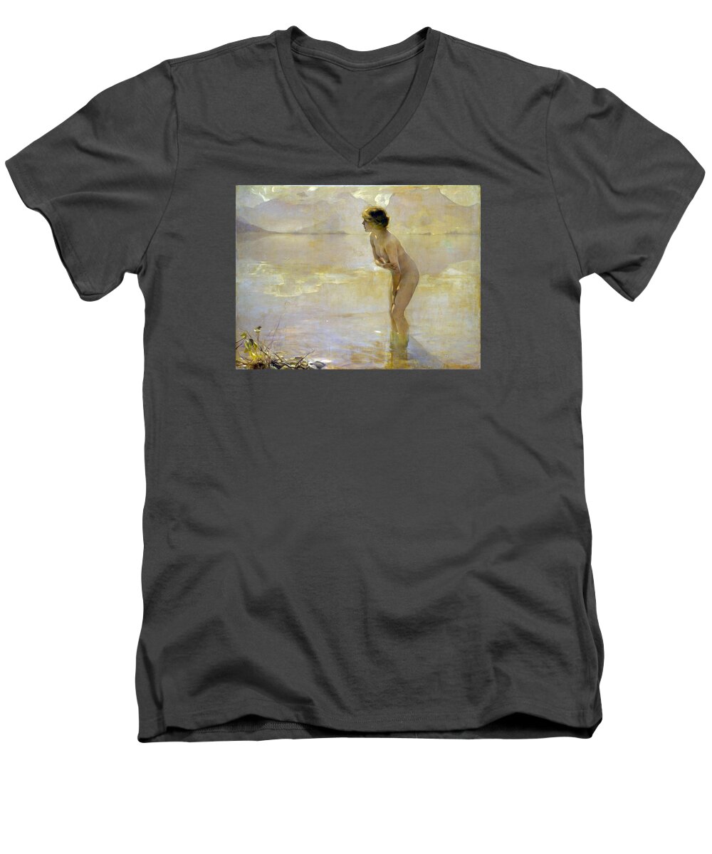 Paul Emile Chabas Men's V-Neck T-Shirt featuring the painting September Morn by Paul Emile Chabas