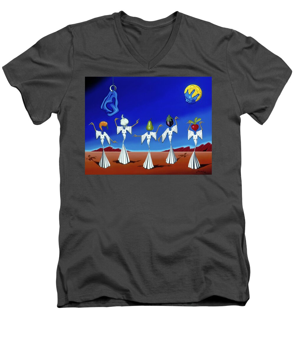  Men's V-Neck T-Shirt featuring the painting Serenade of the Sisters by Paxton Mobley