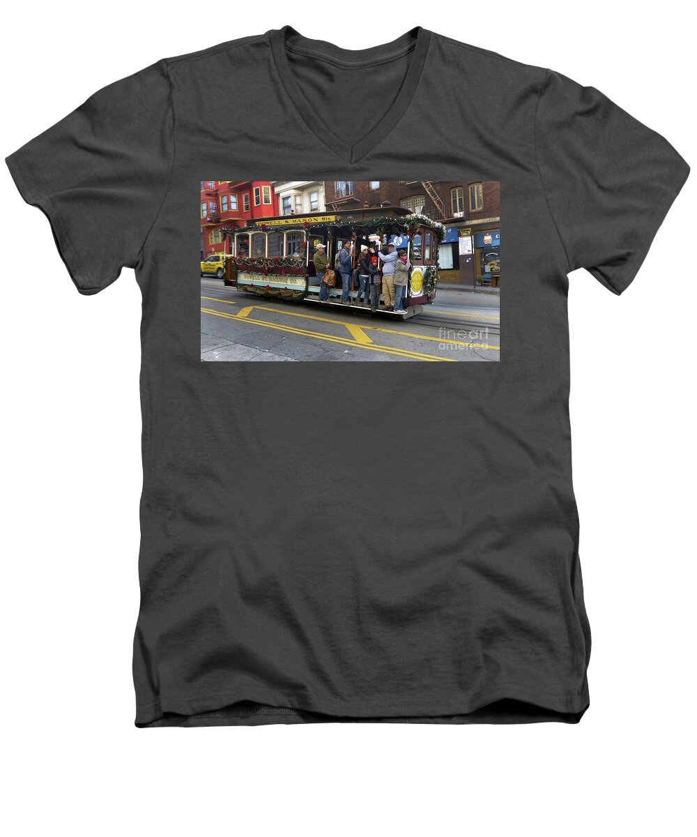Cable Car Men's V-Neck T-Shirt featuring the photograph SF Cable Car Powell and Mason Sts by Steven Spak