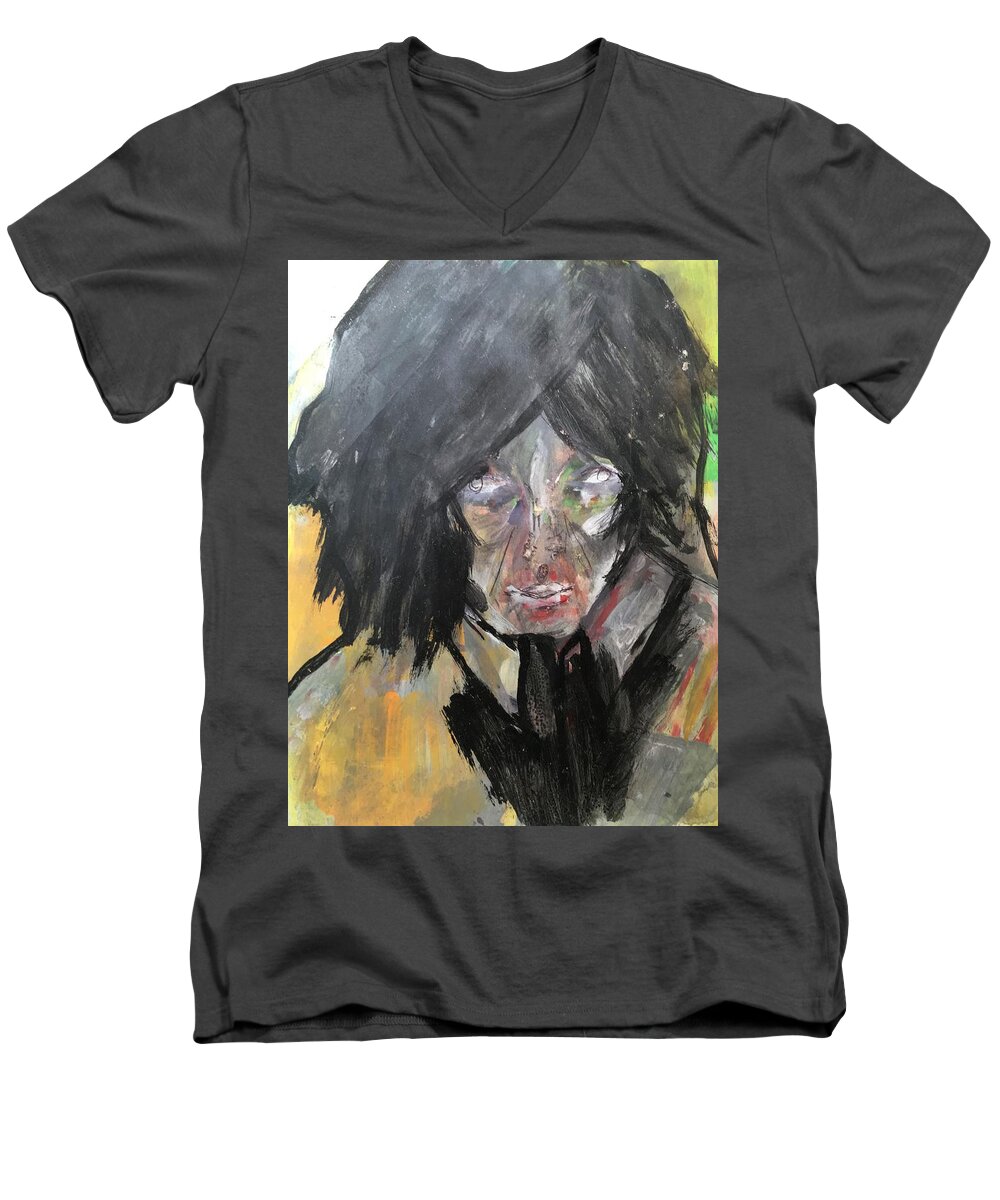 Abstract Men's V-Neck T-Shirt featuring the painting Shadows and Hearts by Judith Redman