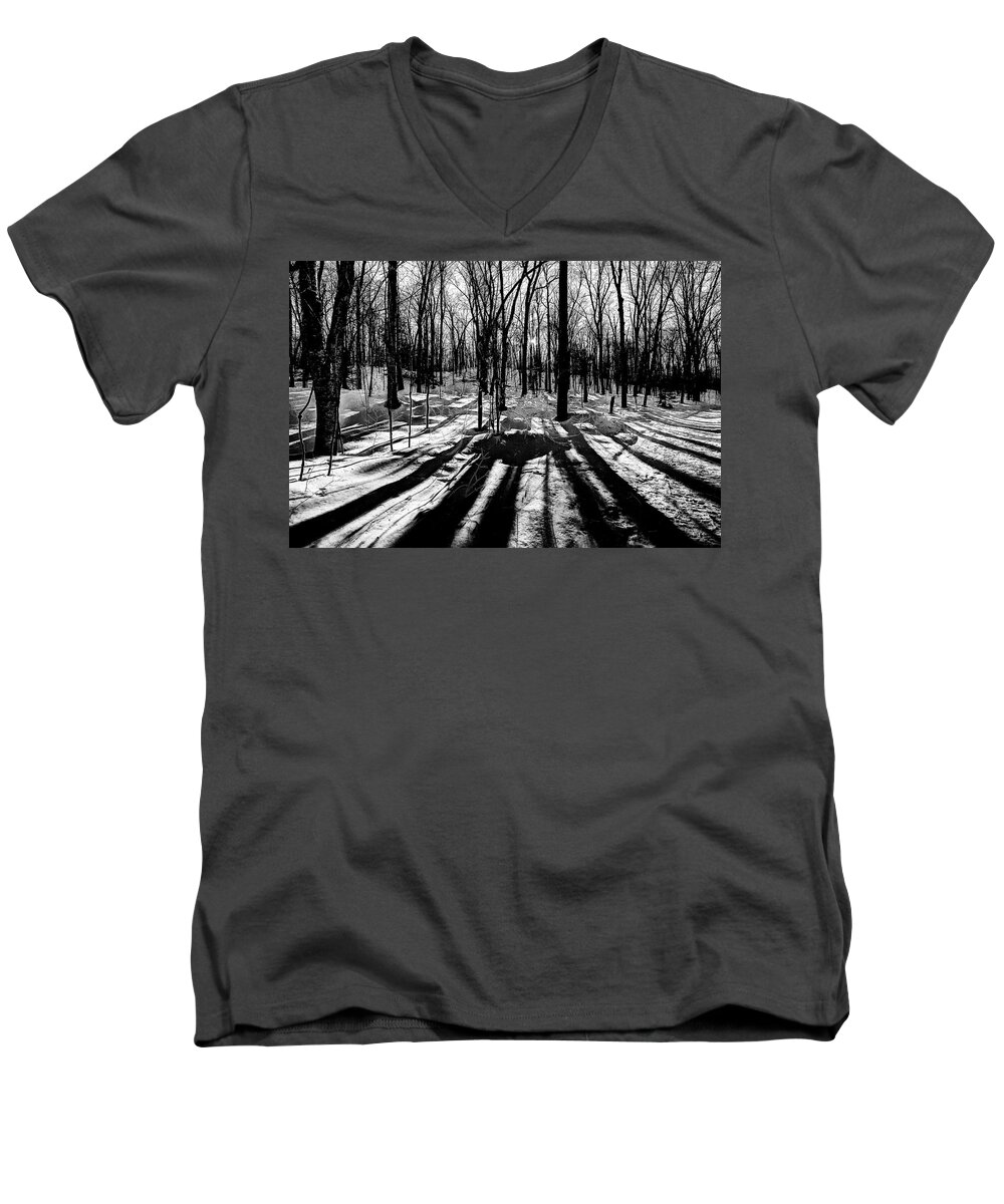 Lock & Dam Trail Men's V-Neck T-Shirt featuring the photograph Shadows on the Snowy Landscape by David Patterson
