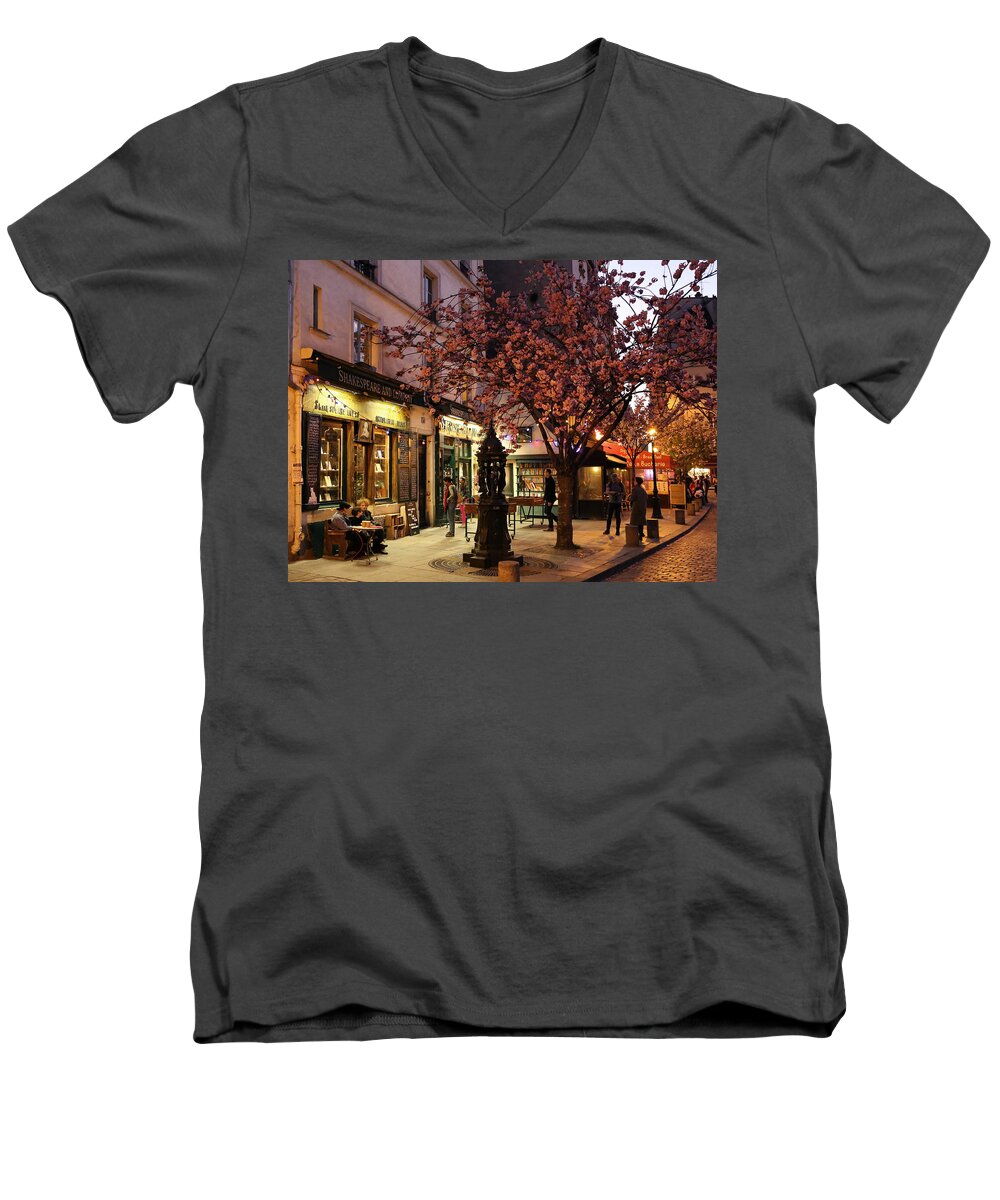 Shakespeare Book Shop Paris Men's V-Neck T-Shirt featuring the photograph Shakespeare Book Shop 2 by Andrew Fare