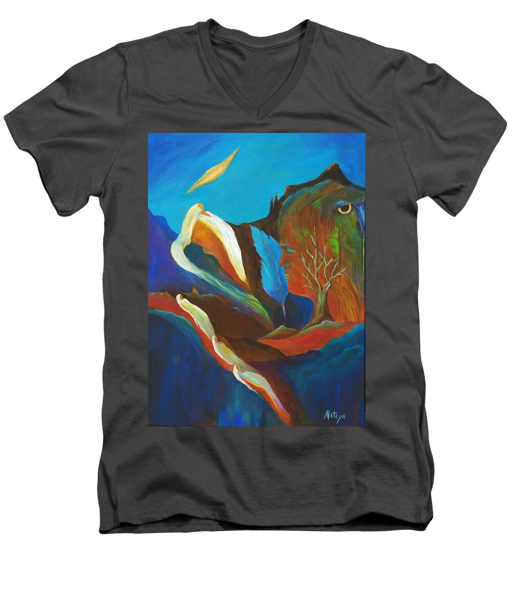 Shaman Men's V-Neck T-Shirt featuring the painting Shaman's Dream by Nataya Crow