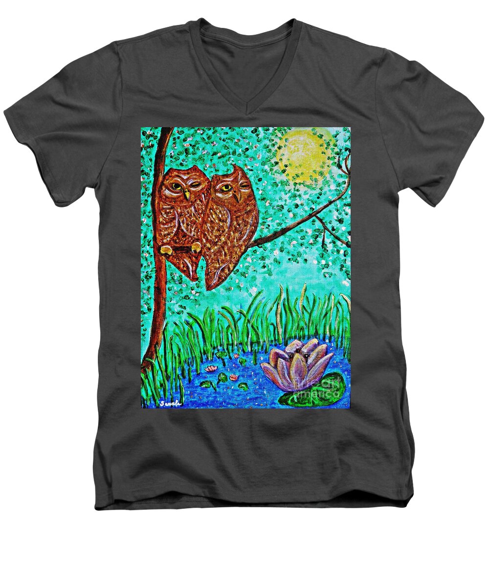 Bird Men's V-Neck T-Shirt featuring the painting Shared Moonlight by Sarah Loft