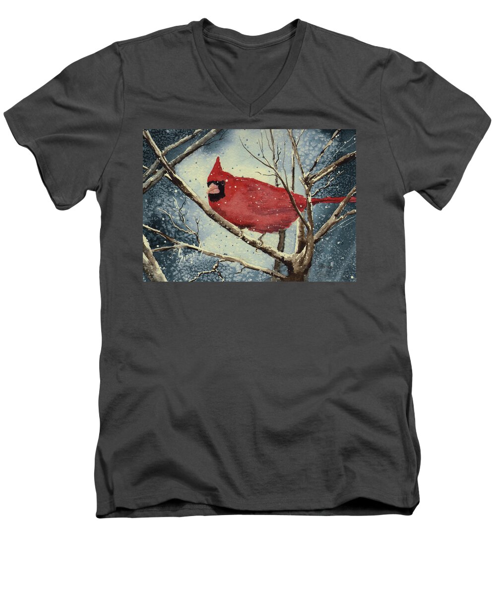 Cardinal Men's V-Neck T-Shirt featuring the painting Shelly's Cardinal by Sam Sidders