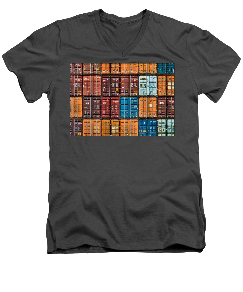 Shipping Containers Men's V-Neck T-Shirt featuring the photograph Shipping Containers by Ginger Wakem