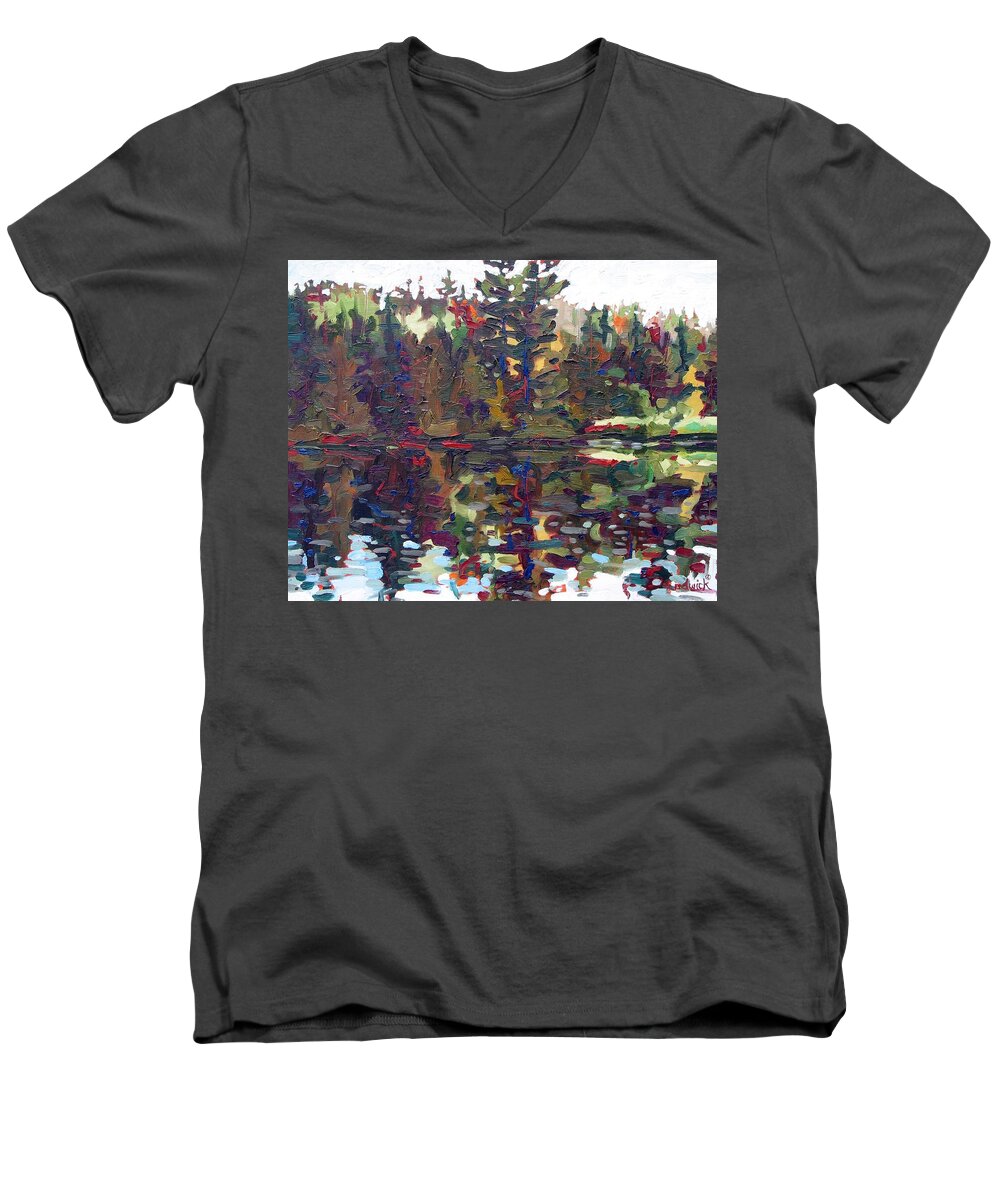 593 Men's V-Neck T-Shirt featuring the painting Shore Sunrise by Phil Chadwick