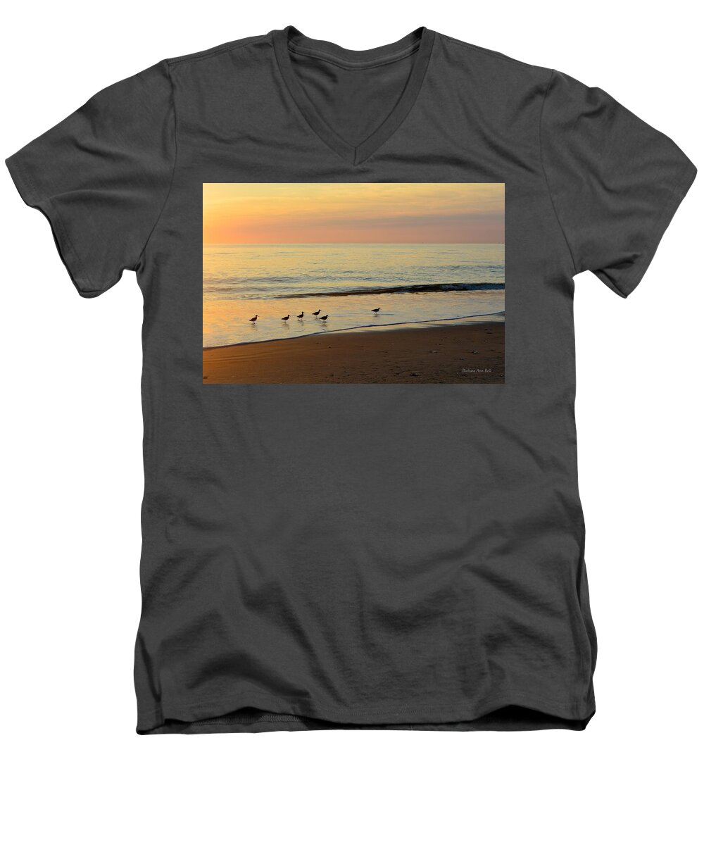 Obx Sunrise Men's V-Neck T-Shirt featuring the photograph Shorebirds 9/4/17 by Barbara Ann Bell