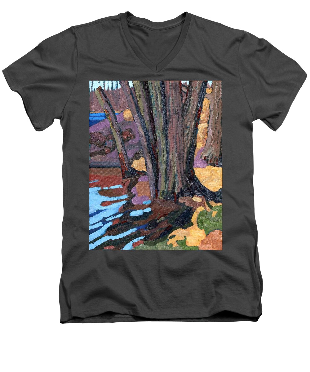 Jim Men's V-Neck T-Shirt featuring the painting Shoreline Maples by Phil Chadwick